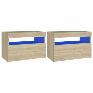 Stylish Bedside Cabinet & LED Lights - Sonoma Oak 2 pcs