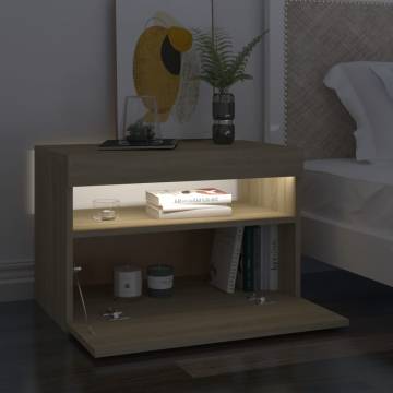 Stylish Bedside Cabinet & LED Lights - Sonoma Oak 2 pcs