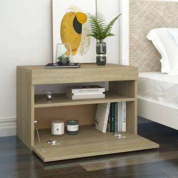 Stylish Bedside Cabinet & LED Lights - Sonoma Oak 2 pcs