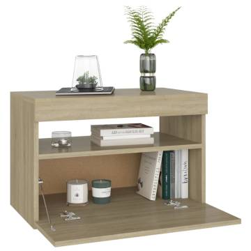 Stylish Bedside Cabinet & LED Lights - Sonoma Oak 2 pcs