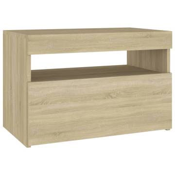 Stylish Bedside Cabinet & LED Lights - Sonoma Oak 2 pcs