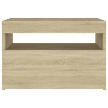 Stylish Bedside Cabinet & LED Lights - Sonoma Oak 2 pcs