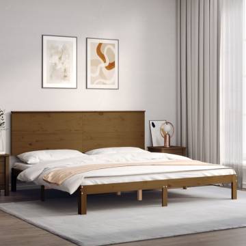 Solid Pine Bed Frame with Headboard - Honey Brown 200x200 cm