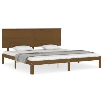 Solid Pine Bed Frame with Headboard - Honey Brown 200x200 cm