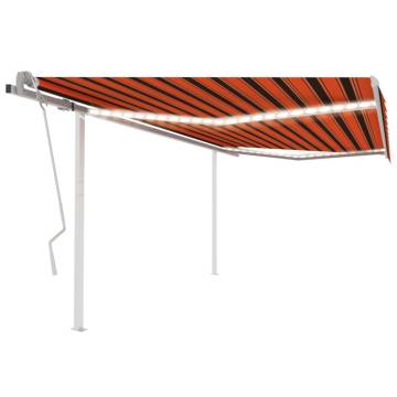 Manual Retractable Awning with LED - 4x3.5m Orange & Brown