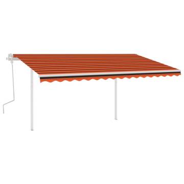 Manual Retractable Awning with LED - 4x3.5m Orange & Brown