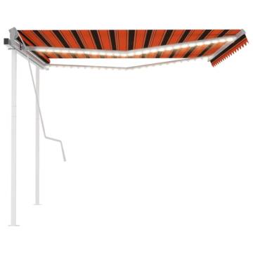 Manual Retractable Awning with LED - 4x3.5m Orange & Brown