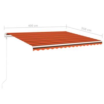 Manual Retractable Awning with LED - 4x3.5m Orange & Brown