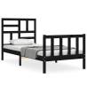 Black Solid Wood Bed Frame with Headboard - 100x200 cm