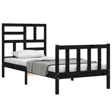 Black Solid Wood Bed Frame with Headboard - 100x200 cm