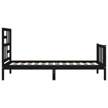 Black Solid Wood Bed Frame with Headboard - 100x200 cm