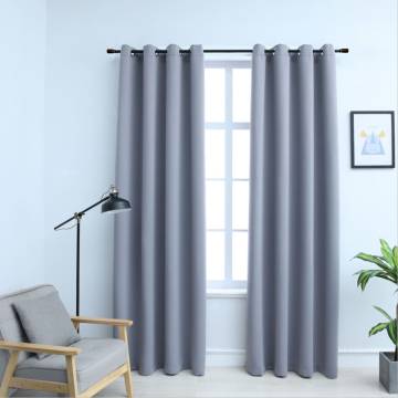 Blackout Curtains with Metal Rings - Grey 140x175 cm (2 pcs)