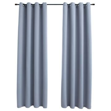 Blackout Curtains with Metal Rings - Grey 140x175 cm (2 pcs)