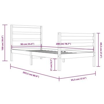 Honey Brown Solid Pine Bed Frame 90x200 cm | Hipomarket