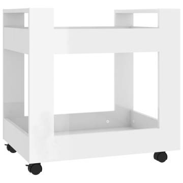 Stylish High Gloss White Desk Trolley - 60x45x60 cm