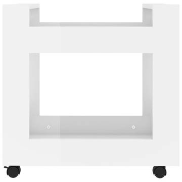 Stylish High Gloss White Desk Trolley - 60x45x60 cm