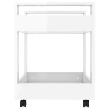 Stylish High Gloss White Desk Trolley - 60x45x60 cm