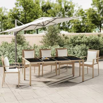 Beige Poly Rattan Garden Table with Glass Top - Durable & Stylish