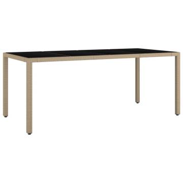 Beige Poly Rattan Garden Table with Glass Top - Durable & Stylish