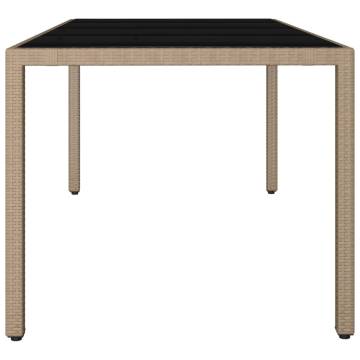 Beige Poly Rattan Garden Table with Glass Top - Durable & Stylish