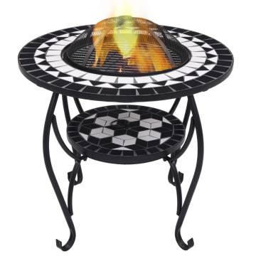 Mosaic Fire Pit Table | 68 cm Ceramic | Black & White