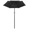 3-Tier Black Parasol with Aluminium Pole - 2m Outdoor Umbrella