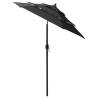 3-Tier Black Parasol with Aluminium Pole - 2m Outdoor Umbrella