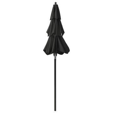 3-Tier Black Parasol with Aluminium Pole - 2m Outdoor Umbrella