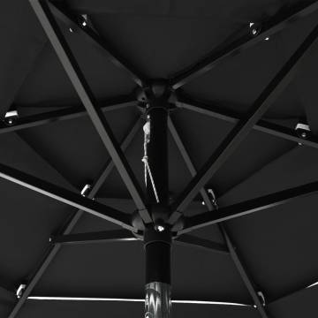 3-Tier Black Parasol with Aluminium Pole - 2m Outdoor Umbrella