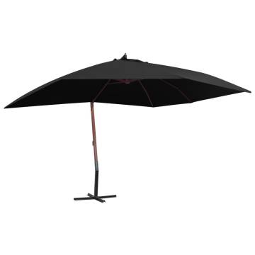 Hanging Parasol with Wooden Pole 400x300 cm - Black | HipoMarket