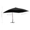 Hanging Parasol with Wooden Pole 400x300 cm - Black | HipoMarket