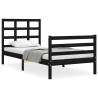 Black Bed Frame with Headboard - 100x200 cm Solid Wood