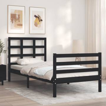 Black Bed Frame with Headboard - 100x200 cm Solid Wood