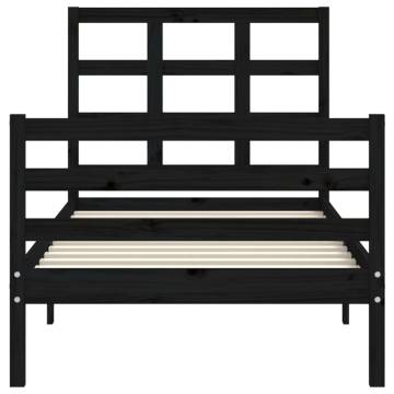 Black Bed Frame with Headboard - 100x200 cm Solid Wood