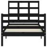 Black Bed Frame with Headboard - 100x200 cm Solid Wood