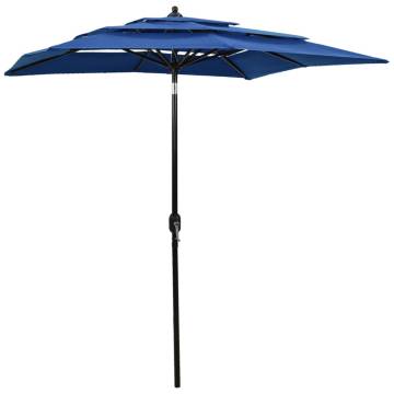 3-Tier Azure Blue Parasol with Aluminium Pole - 2x2 m