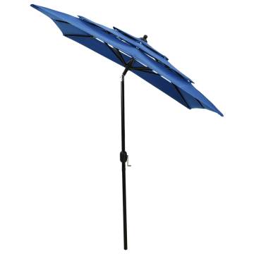 3-Tier Azure Blue Parasol with Aluminium Pole - 2x2 m