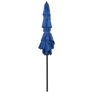 3-Tier Azure Blue Parasol with Aluminium Pole - 2x2 m