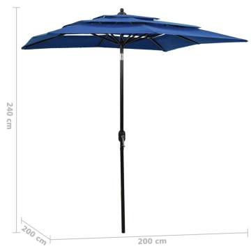 3-Tier Azure Blue Parasol with Aluminium Pole - 2x2 m