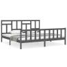 Stylish Grey Bed Frame with Headboard - 200x200 cm Solid Wood