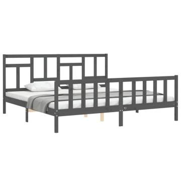 Stylish Grey Bed Frame with Headboard - 200x200 cm Solid Wood