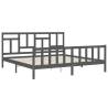 Stylish Grey Bed Frame with Headboard - 200x200 cm Solid Wood