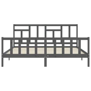 Stylish Grey Bed Frame with Headboard - 200x200 cm Solid Wood