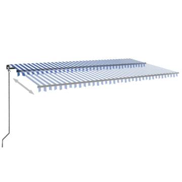 Manual Retractable Awning with LED - Blue & White 600x300 cm