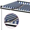 Manual Retractable Awning with LED - Blue & White 600x300 cm