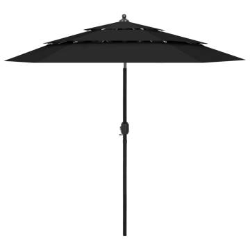 3-Tier Black Parasol with Aluminium Pole - 2.5 m | HipoMarket