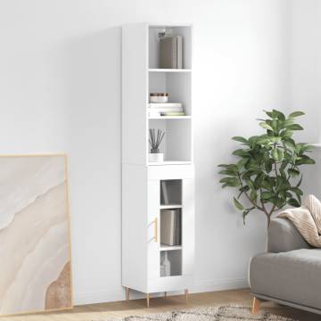 Stylish Highboard High Gloss White - 34.5x34x180 cm