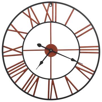 Stunning 58 cm Red Metal Wall Clock with Roman Numerals