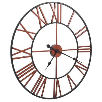 Stunning 58 cm Red Metal Wall Clock with Roman Numerals