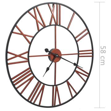 Stunning 58 cm Red Metal Wall Clock with Roman Numerals